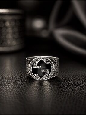 Gucci Interlocking G Solid Sterling Silver Ring | 6 3/4 Unisex | New Full Set